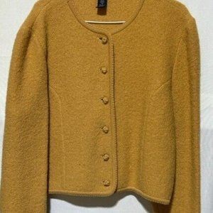 Lands End Women's Cropped Cardigan Wool Sweater Yellow Vintage Petite 12